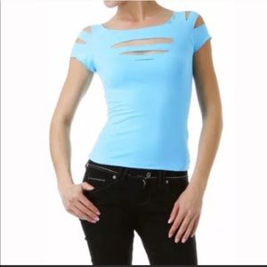 🌷Slashed/Laser Cut SSStretchy Top - NEW